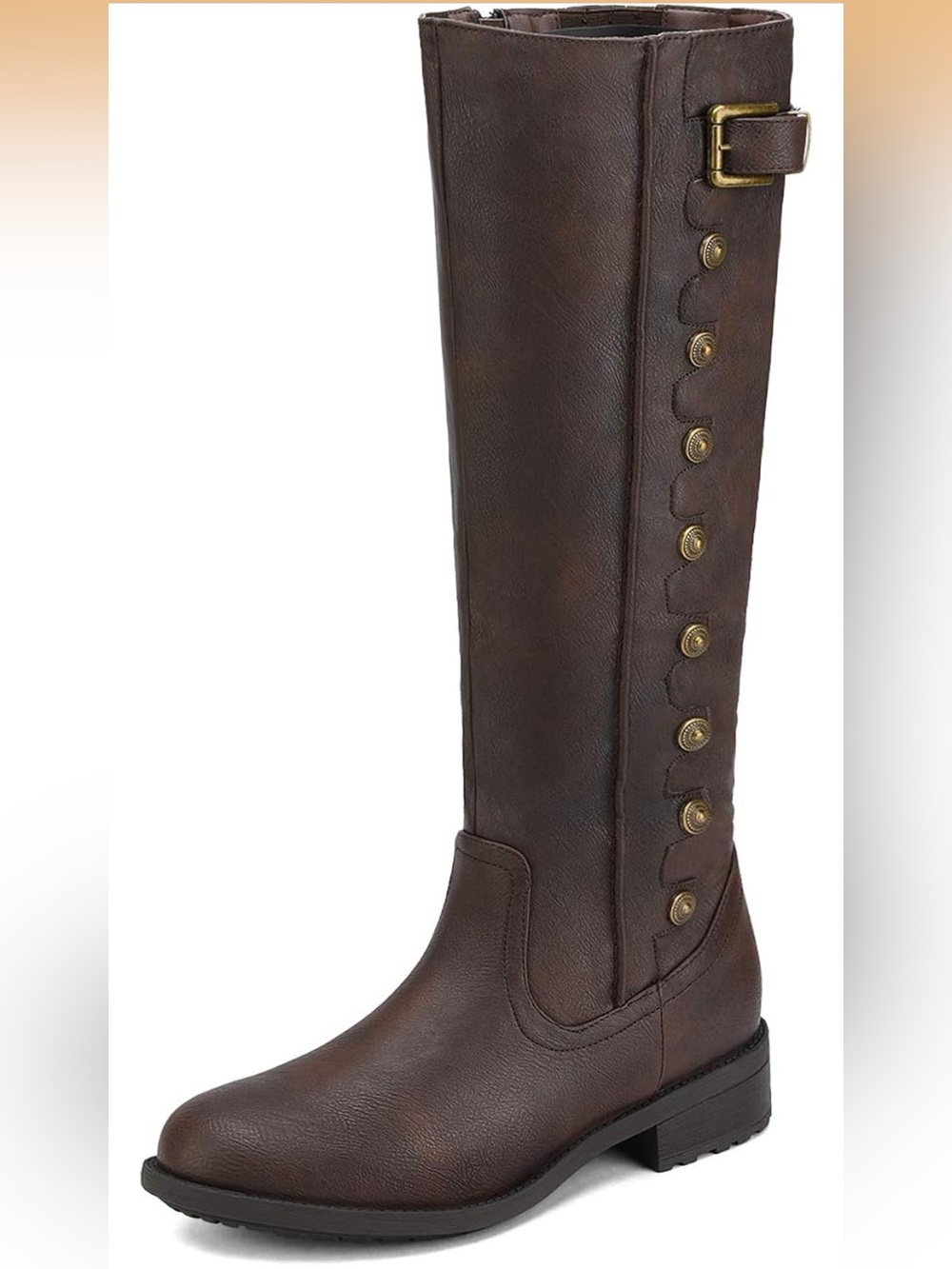 Dream Pairs Army Brown Faux Leather Button Knee High Riding Boots Size 8